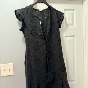 La Piccola Italian made Black Eyelet Ruffle cover up